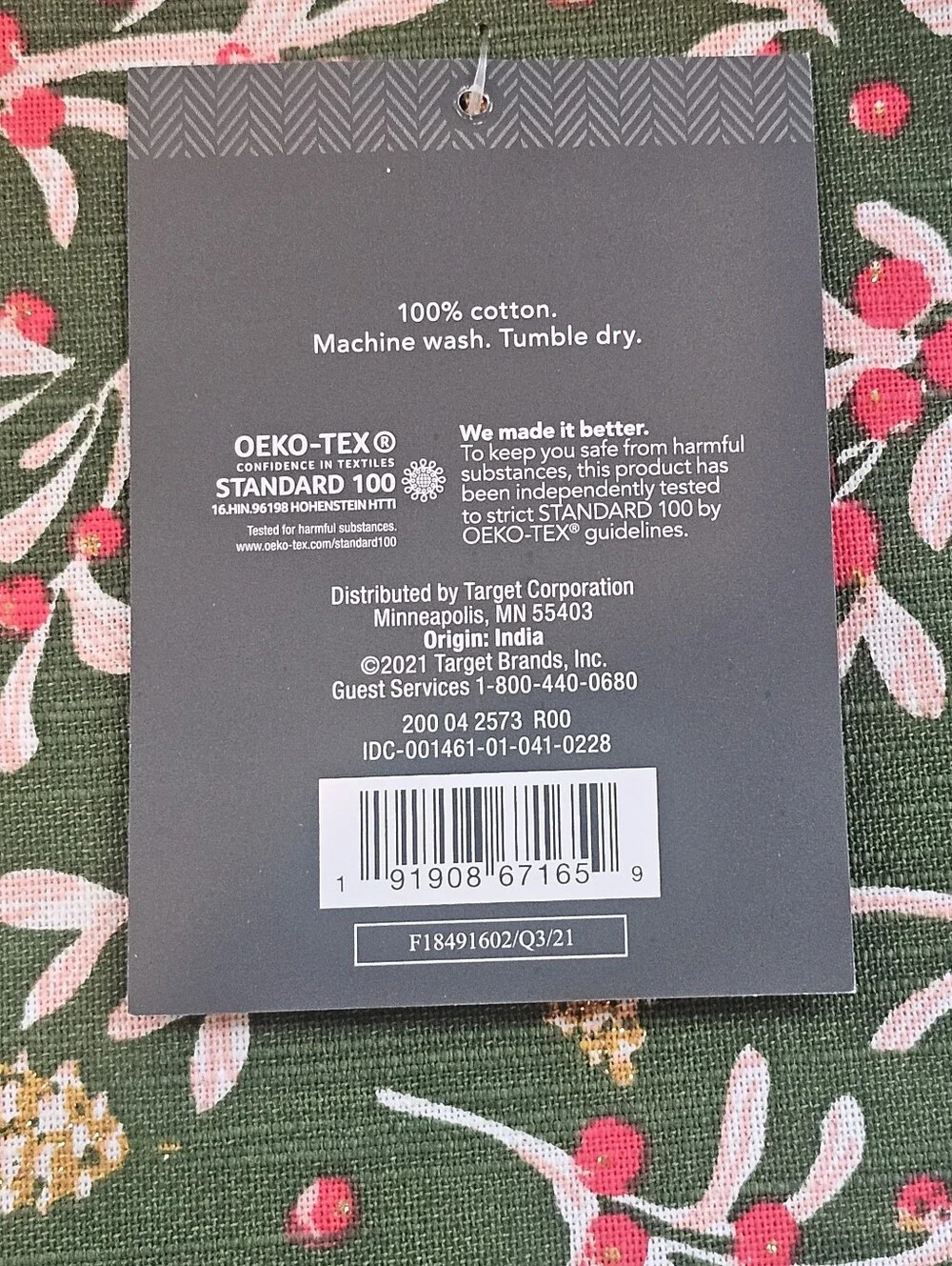 Threshold 3 Pack Cotton Kitchen Towel Green with Winter Berries